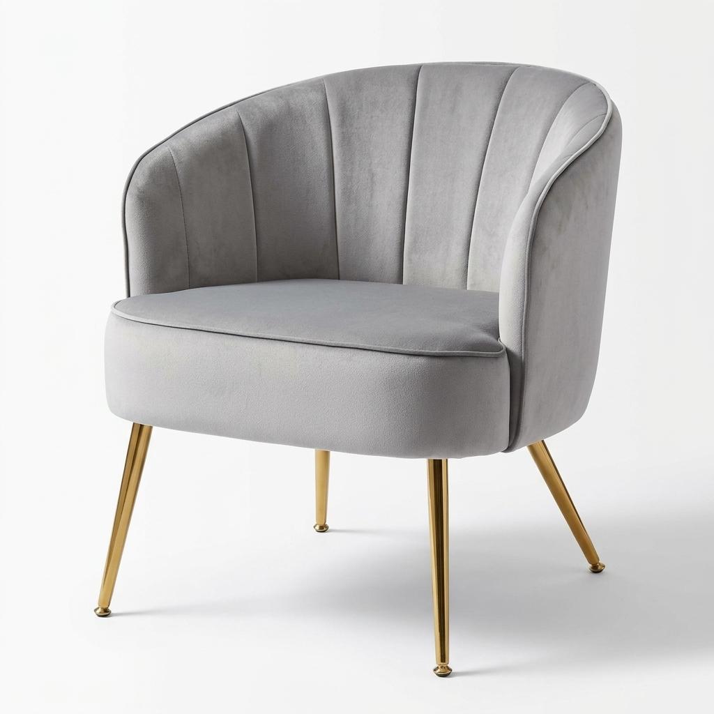 Modern Velvet Dining Chair, Gold Frame Esme Accent Chair - CATHAL GREY
