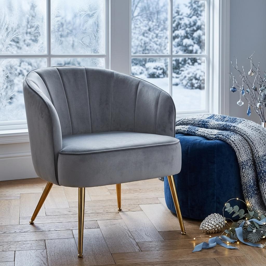 Modern Velvet Dining Chair, Gold Frame Esme Accent Chair - CATHAL GREY