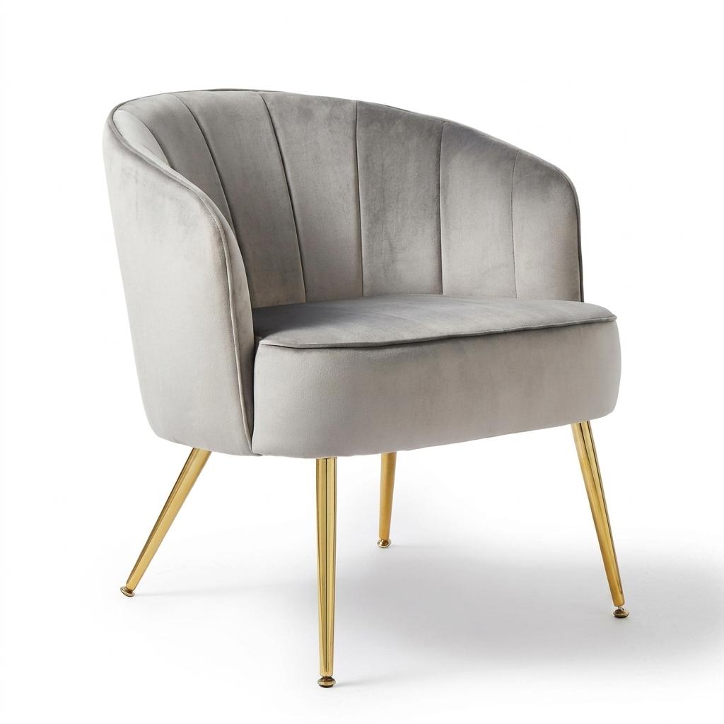 Modern Velvet Accent, Light Grey Chair - CATHAL LIGHT GREY
