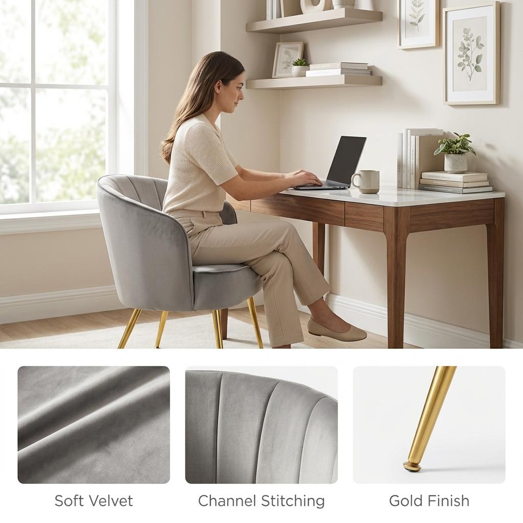 Modern Velvet Accent, Light Grey Chair - CATHAL LIGHT GREY