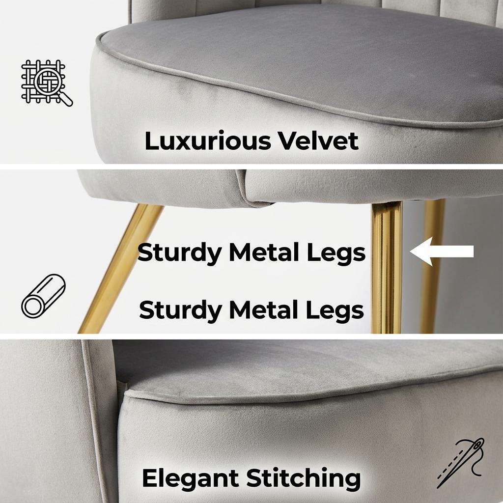 Modern Velvet Accent, Light Grey Chair - CATHAL LIGHT GREY