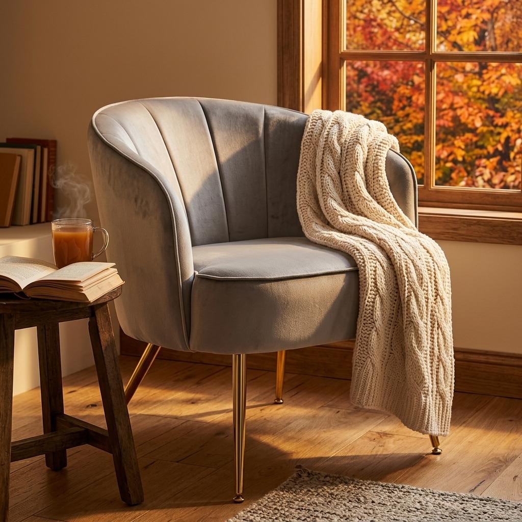 Modern Velvet Accent, Light Grey Chair - CATHAL LIGHT GREY