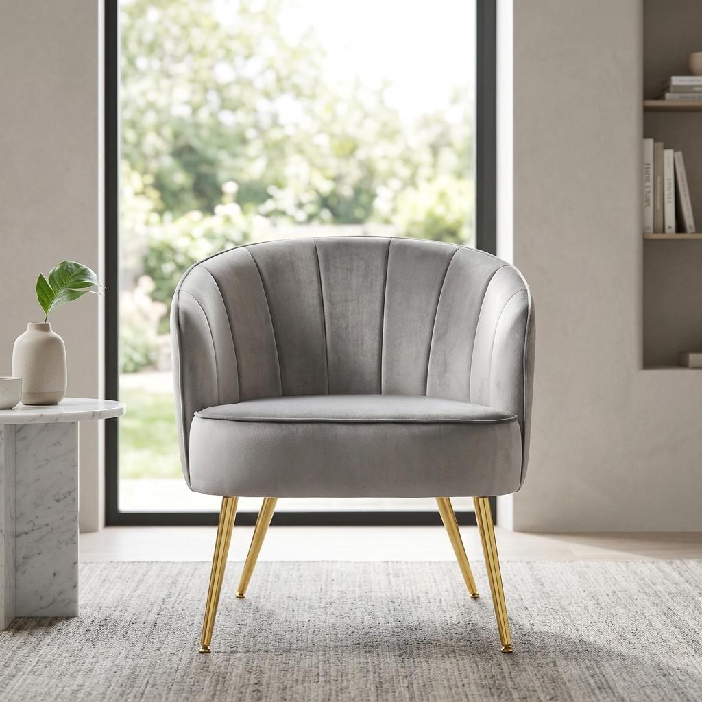 Modern Velvet Accent, Light Grey Chair - CATHAL LIGHT GREY