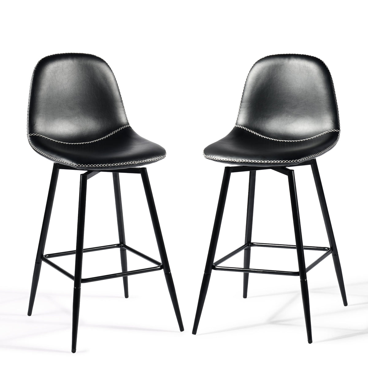 charlton counter black pu black leg 2pcs - black barstool - upholstered compact seating or footrest