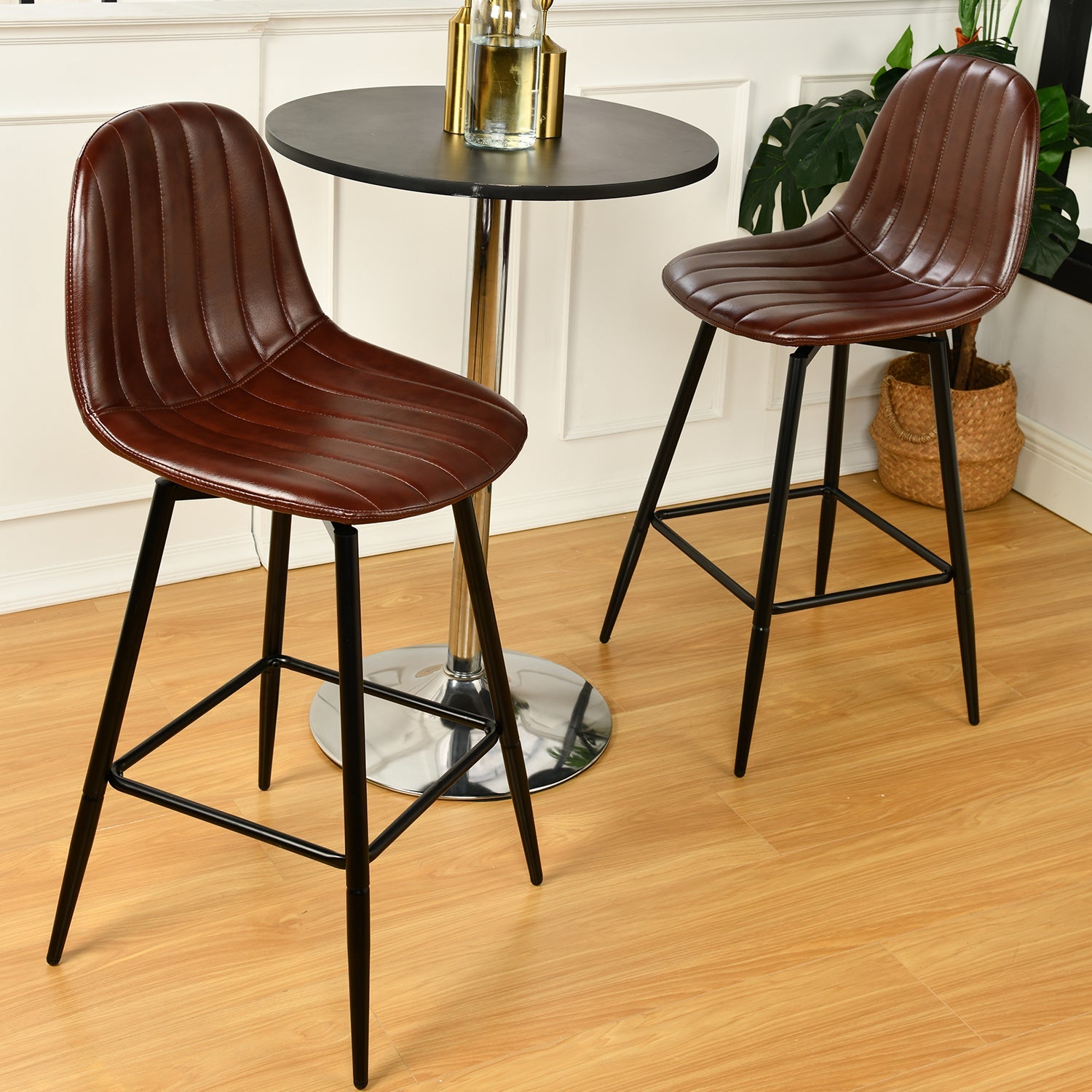 CHARLTON COUNTER PU208 BLACK LEG 2PCS – Dark brown Barstool