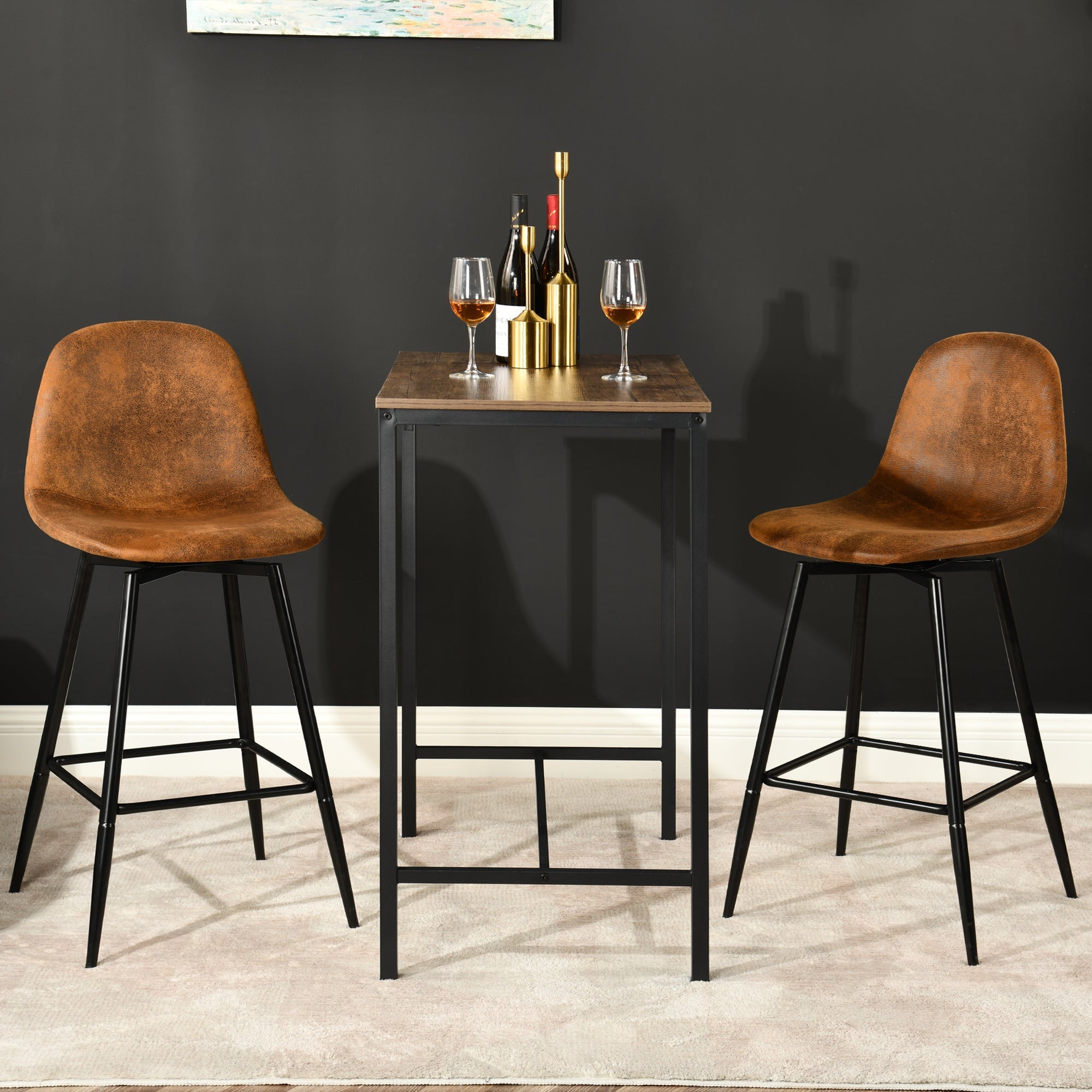 CHARLTON COUNTER SUEDE BROWN BLACK LEG 2PCS – Dark brown Barstool