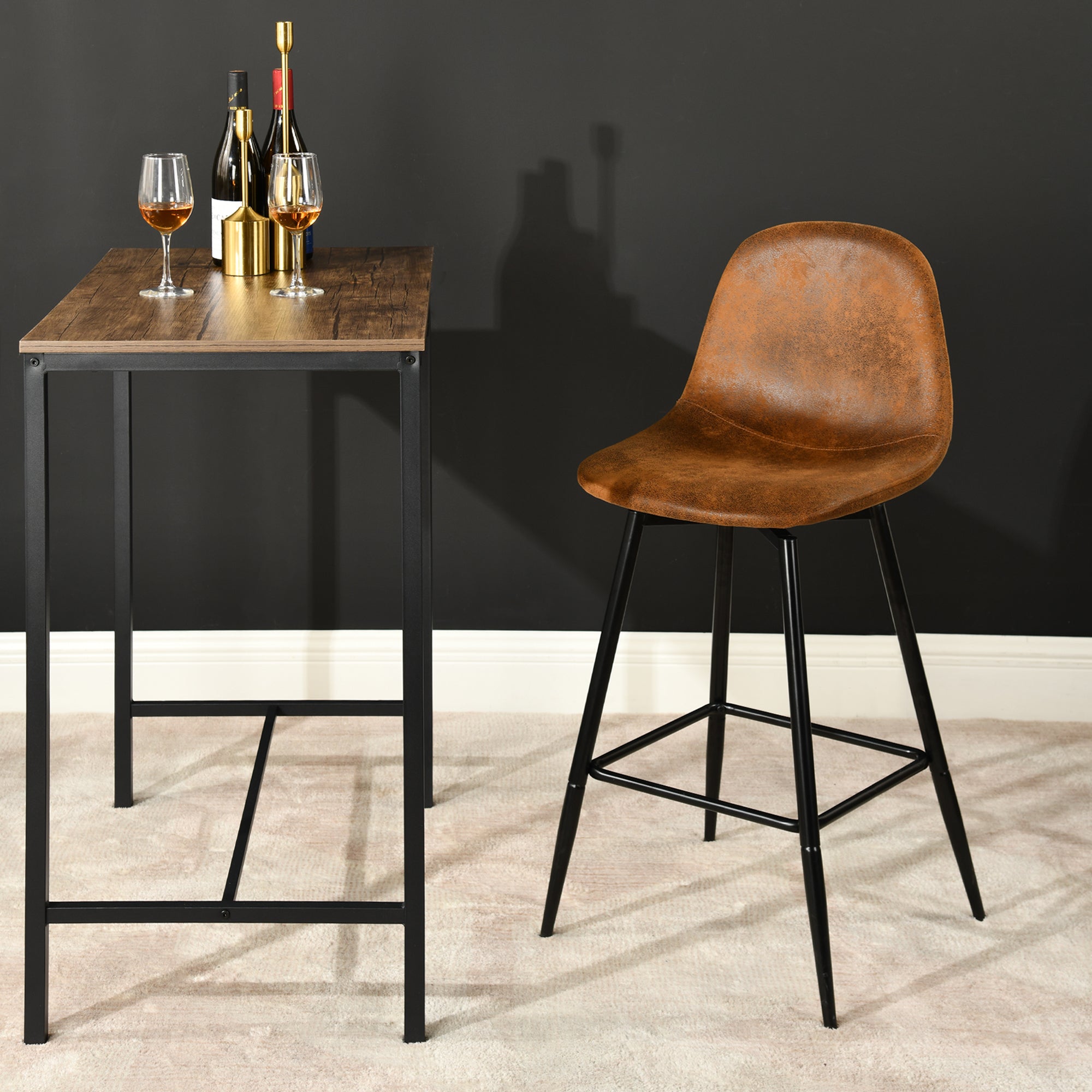 CHARLTON COUNTER SUEDE BROWN BLACK LEG 2PCS – Dark brown Barstool
