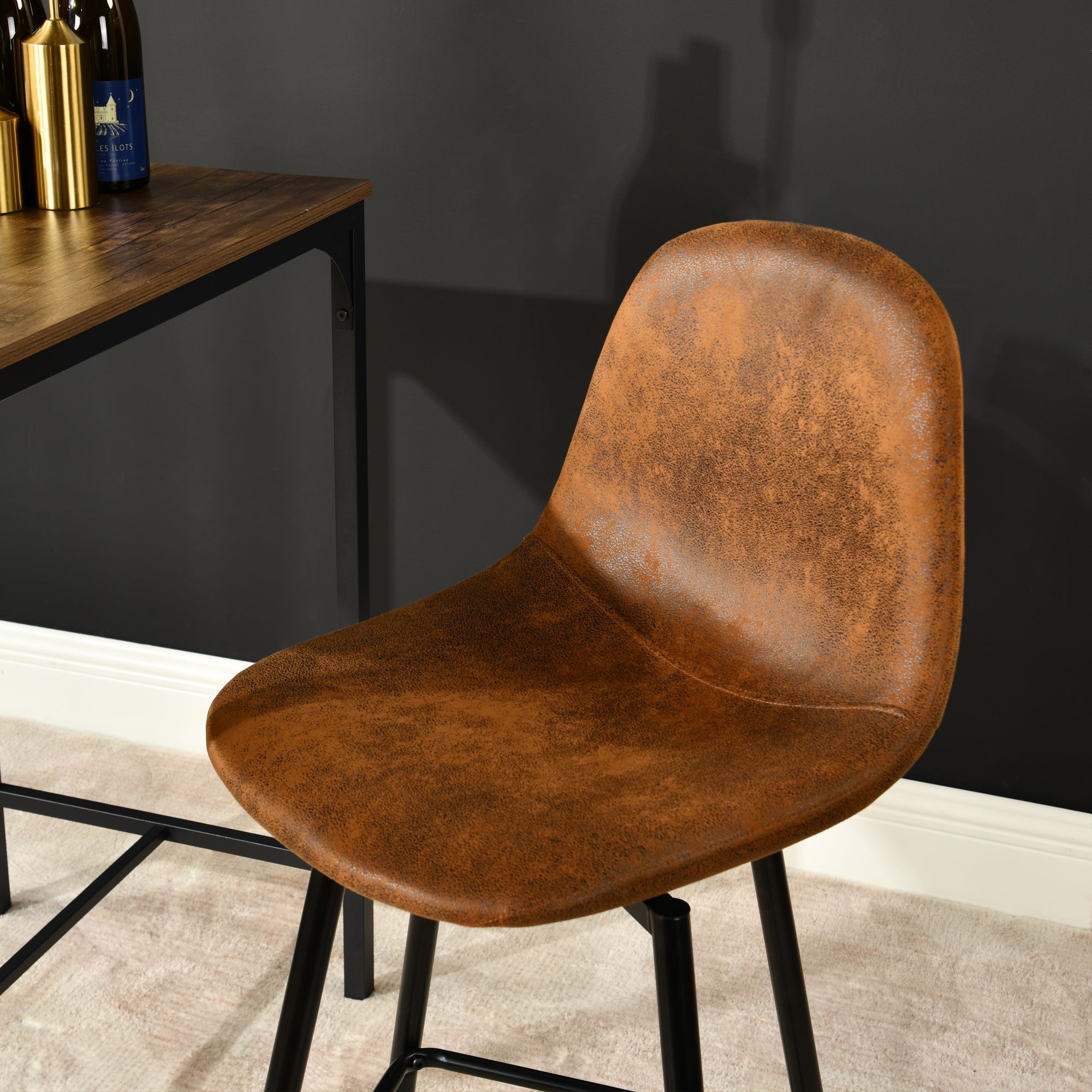CHARLTON COUNTER SUEDE BROWN BLACK LEG 2PCS – Dark brown Barstool