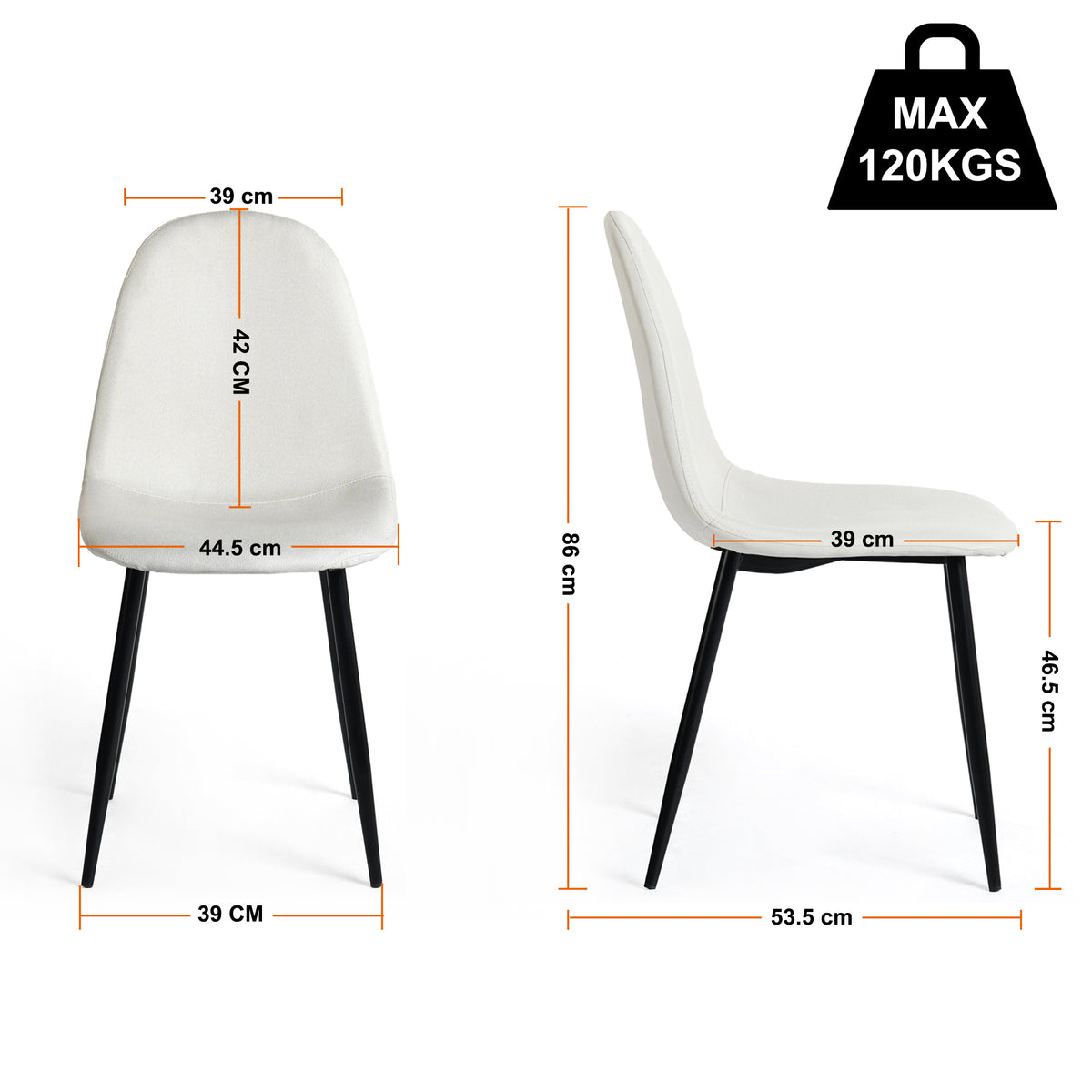 Modern Beige Fabric Dining Chair – Black Metal Leg