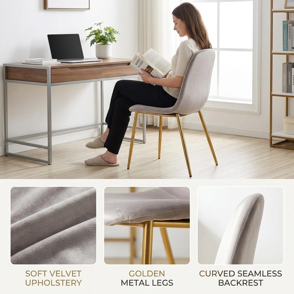 Modern Velvet Dining Chair, Gold Frame - CHARLTON GREY 1pcs