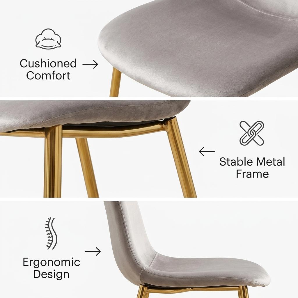 Modern Velvet Dining Chair, Gold Frame - CHARLTON GREY 1pcs