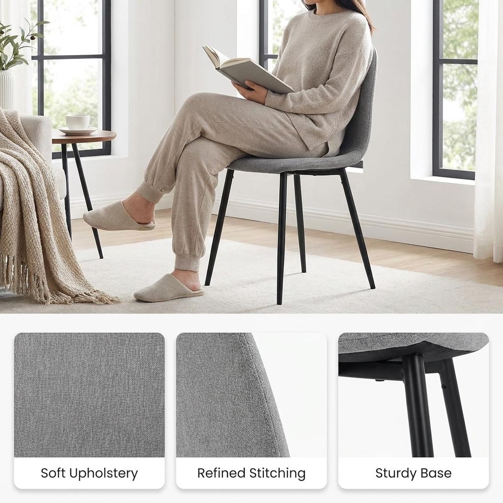 Modern Grey Fabric Dining Chair, Metal Frame - CHARLTON GREY SBK