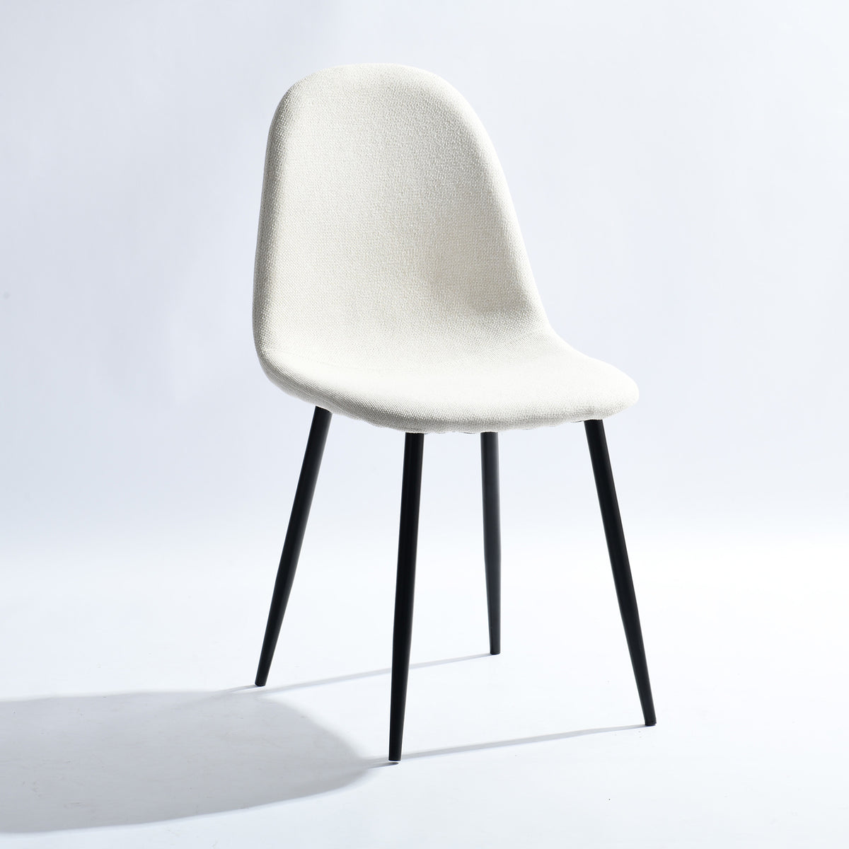 Modern Beige Fabric Dining Chair – Black Metal Leg