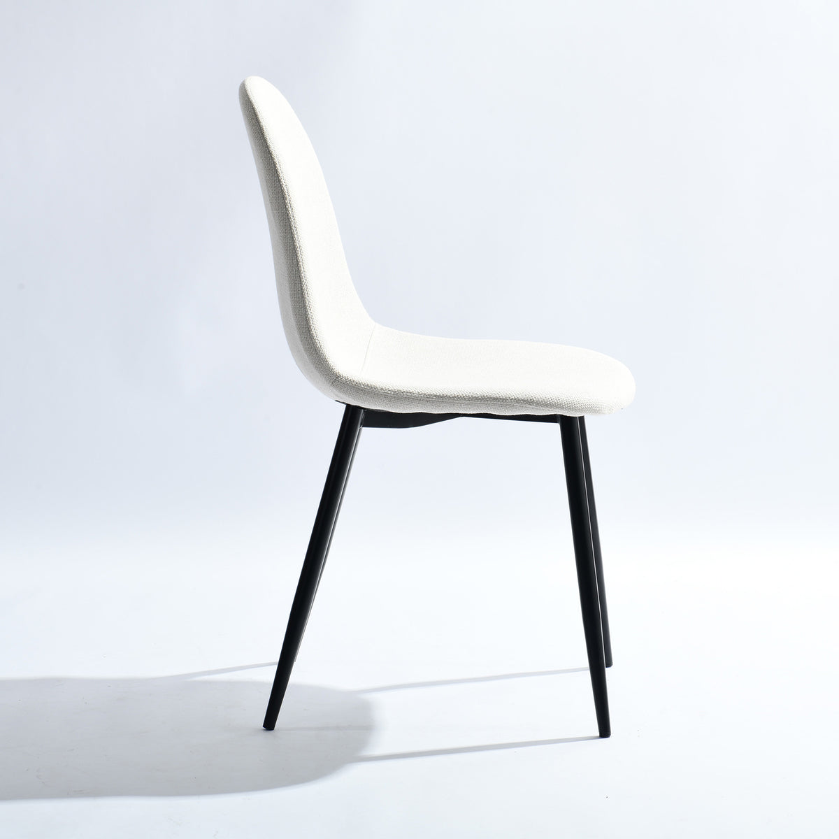 Modern Beige Fabric Dining Chair – Black Metal Leg