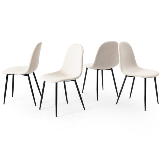 Modern Beige Fabric Dining Chair – Black Metal Leg