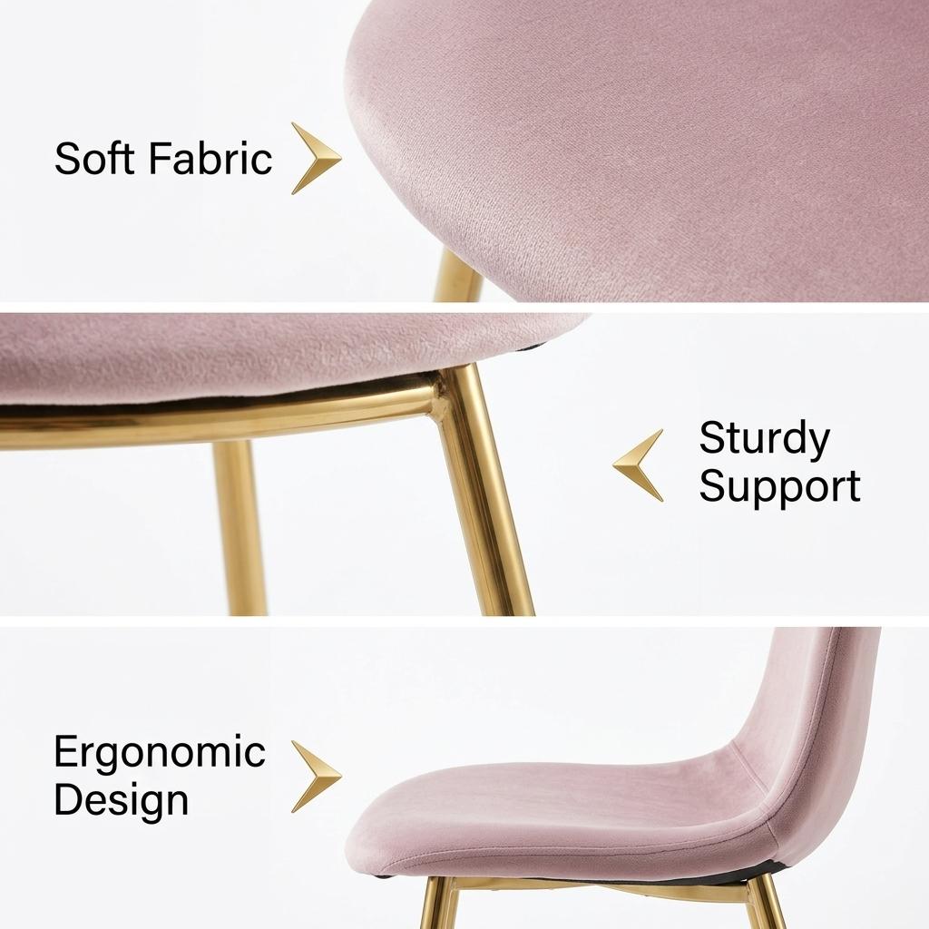 Modern Velvet Dining Chair, Gold Steel Frame - CHARLTON PINK
