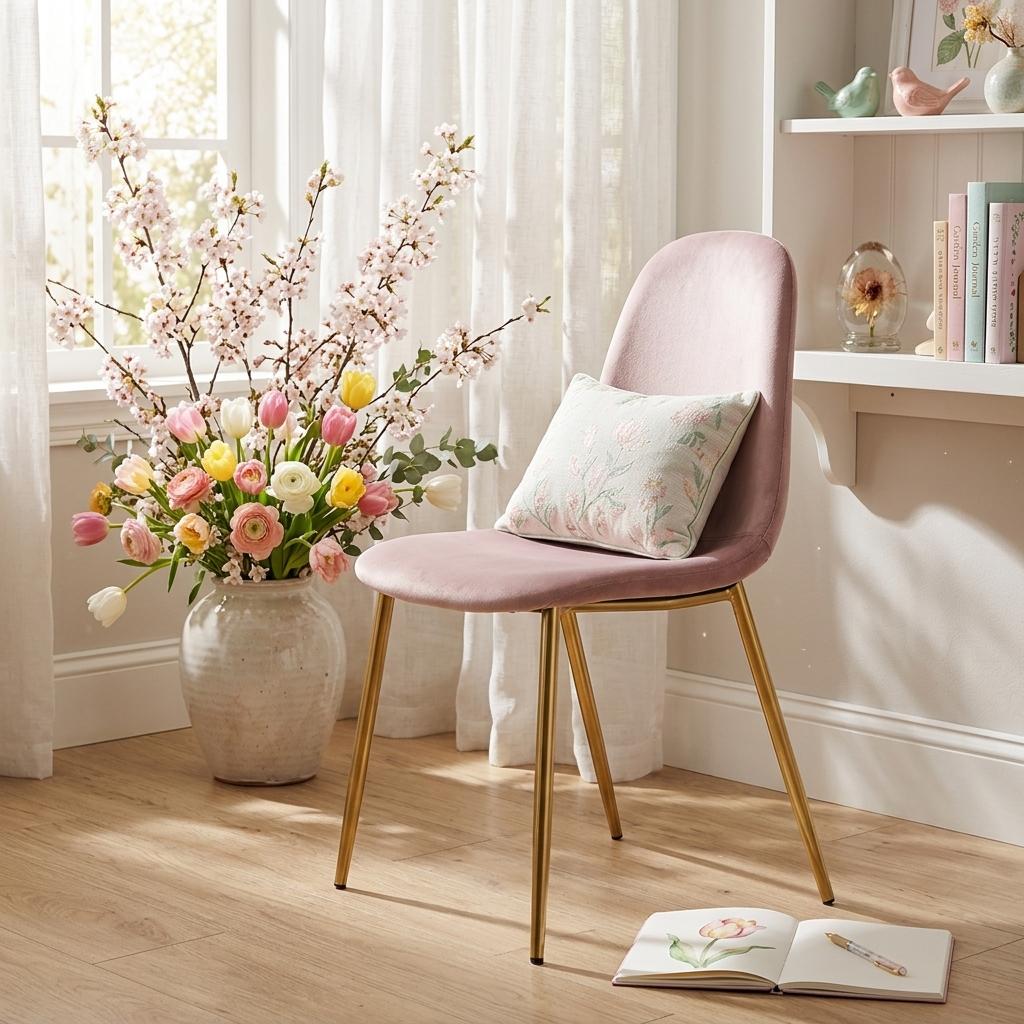 Modern Velvet Dining Chair, Gold Steel Frame - CHARLTON PINK