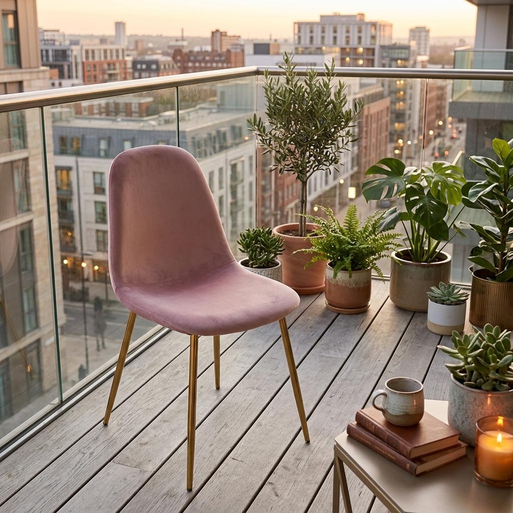 Modern Velvet Dining Chair, Gold Steel Frame - CHARLTON PINK
