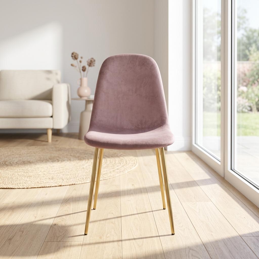 Modern Velvet Dining Chair, Gold Steel Frame - CHARLTON PINK