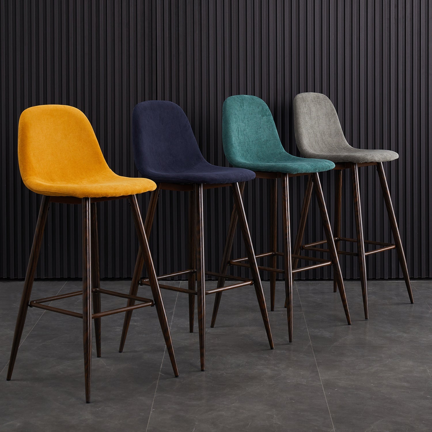 Charlton Terry Upholstery Walnut Metal Leg Bar Stool