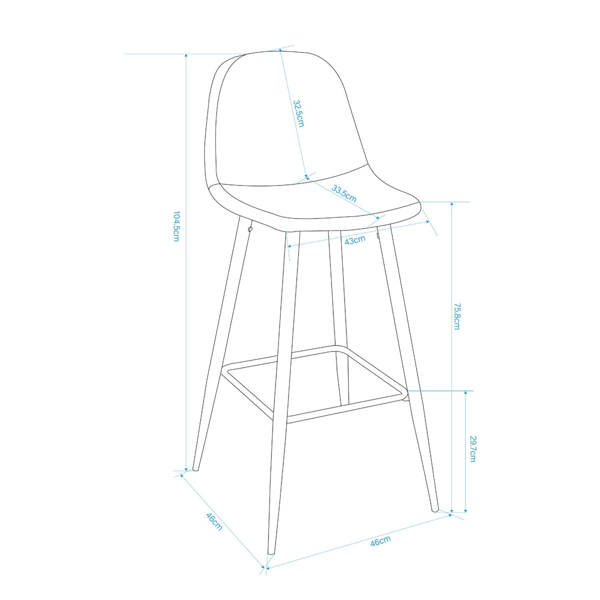 Charlton Terry Upholstery Walnut Metal Leg Bar Stool