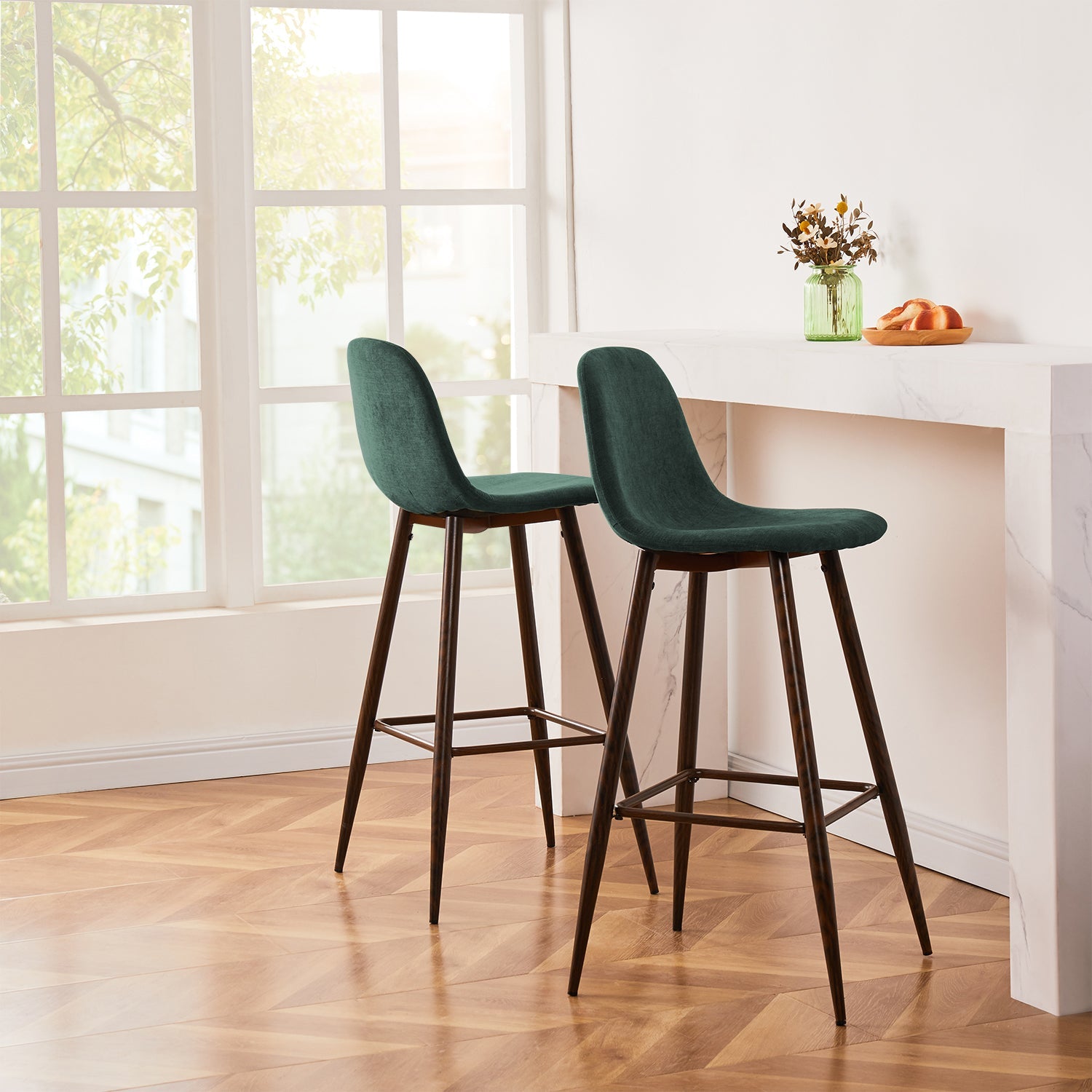 Charlton Terry Upholstery Walnut Metal Leg Bar Stool