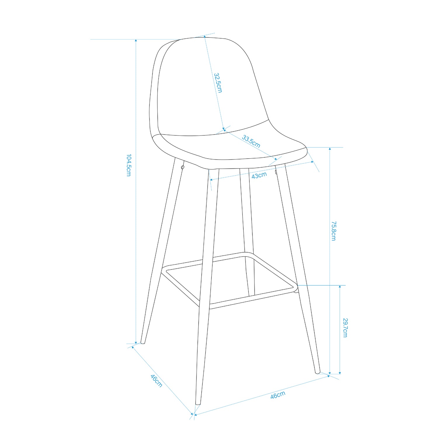 Charlton Terry Upholstery Walnut Metal Leg Bar Stool