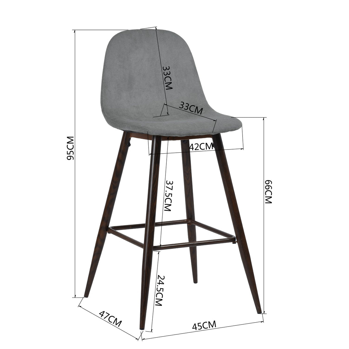 Charlton Terry Upholstery Walnut Metal Leg Bar Stool
