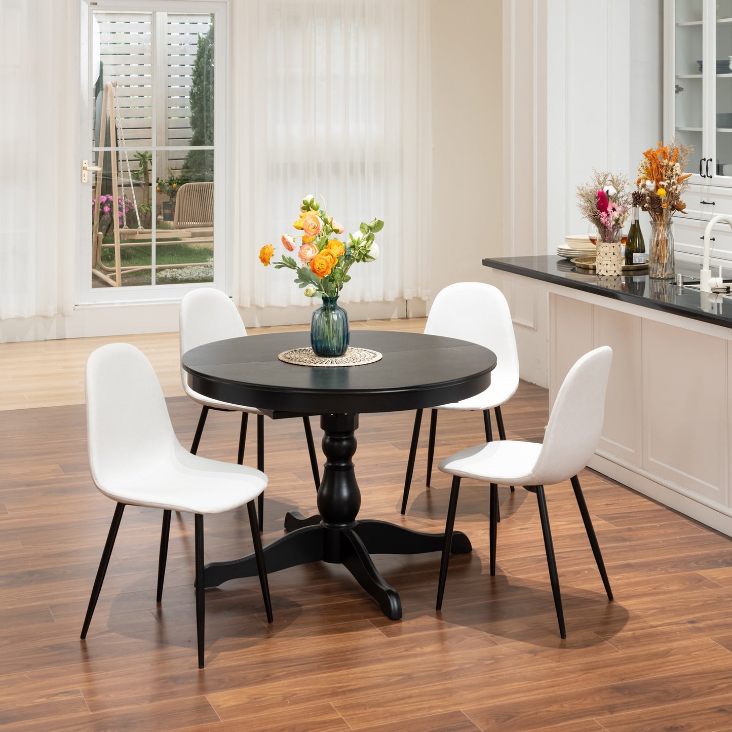 Charlton Fabric Beige Black Leg Dining Chairs