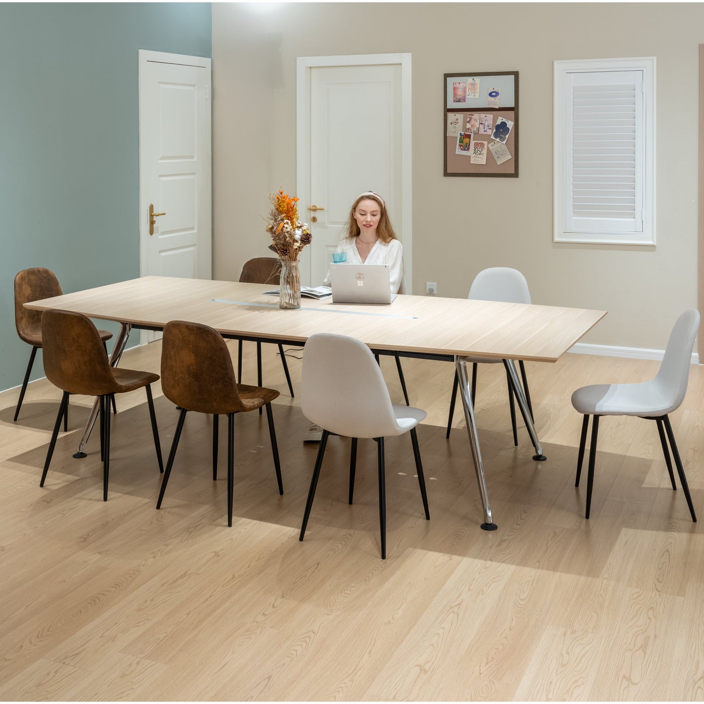 Charlton Fabric Beige Black Leg Dining Chairs