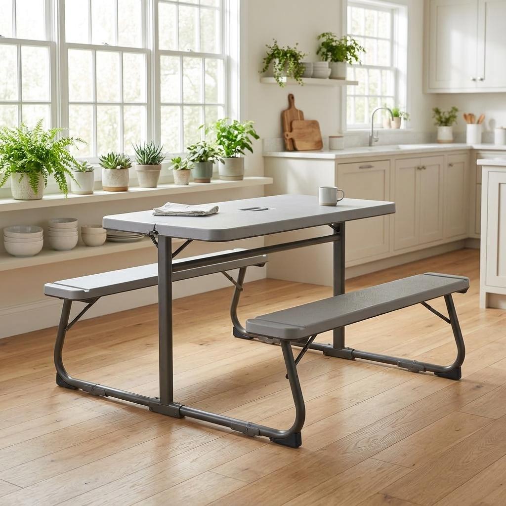 Modern Grey Kids Table Set, PP Top & Metal Legs - CHILDLIKE GREY