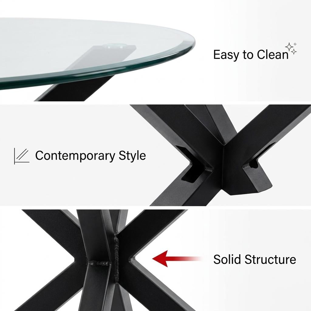 Modern Black Glass Table, Tempered Glass Top – CILLIAN BLACK LEG A