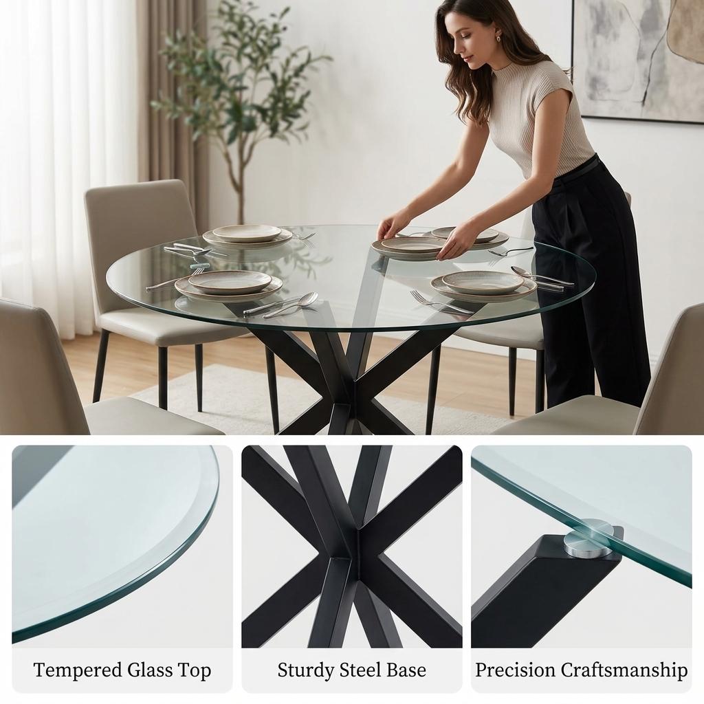 Modern Black Glass Table, Tempered Glass Top – CILLIAN BLACK LEG A