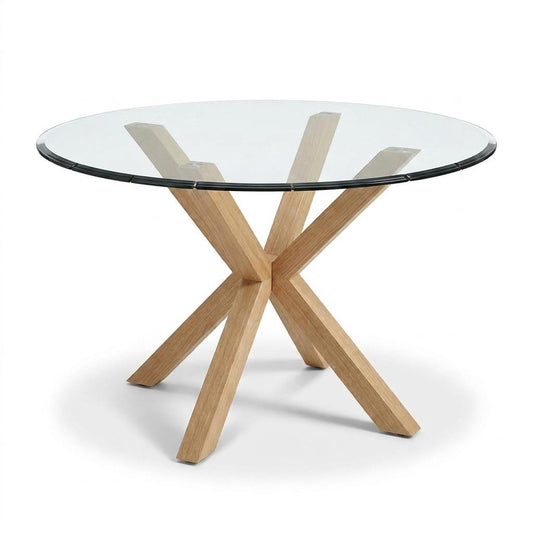 Modern Glass Dining Table, Oak Leg Design - CILLIAN OAK LEG A