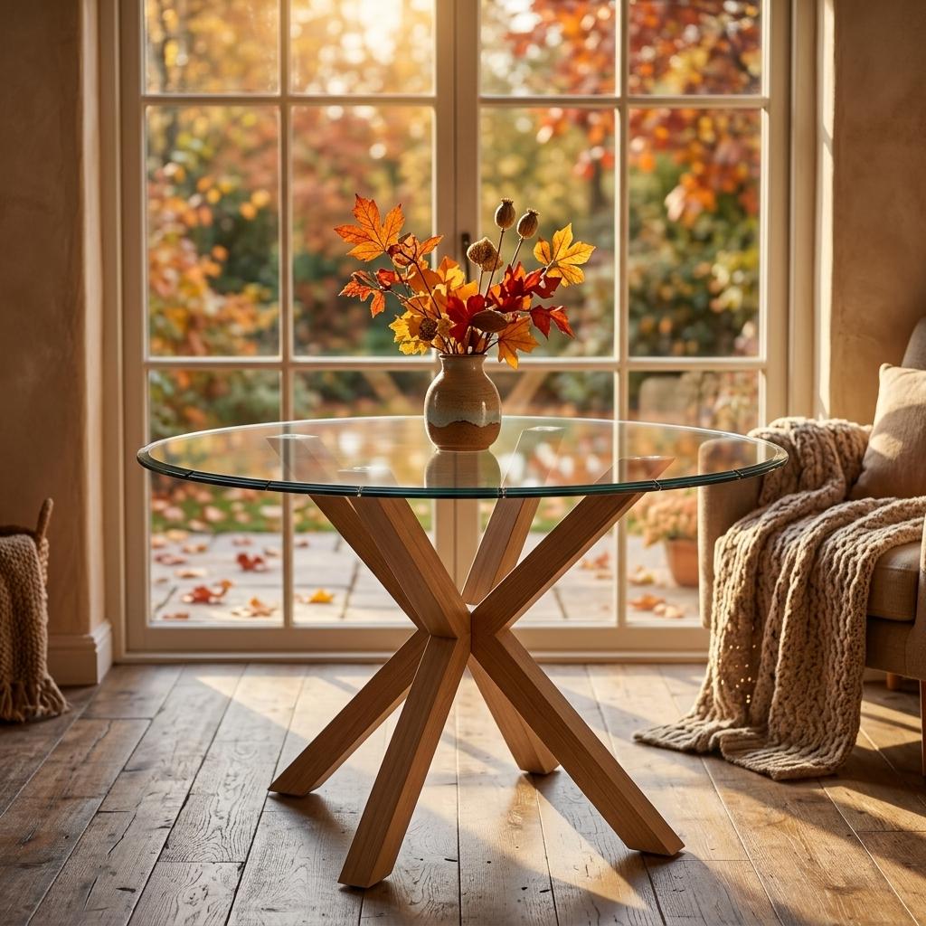 Modern Glass Dining Table, Oak Leg Design - CILLIAN OAK LEG A