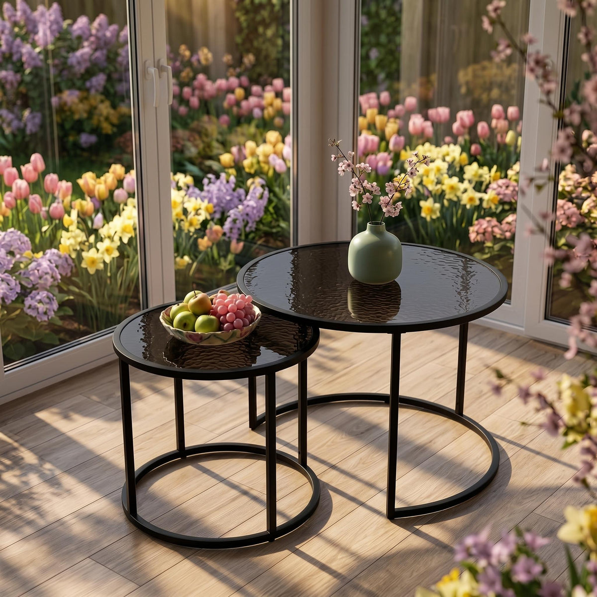 Modern Black Glass, Space-Saving Coffee Table Set - CLTN NST
