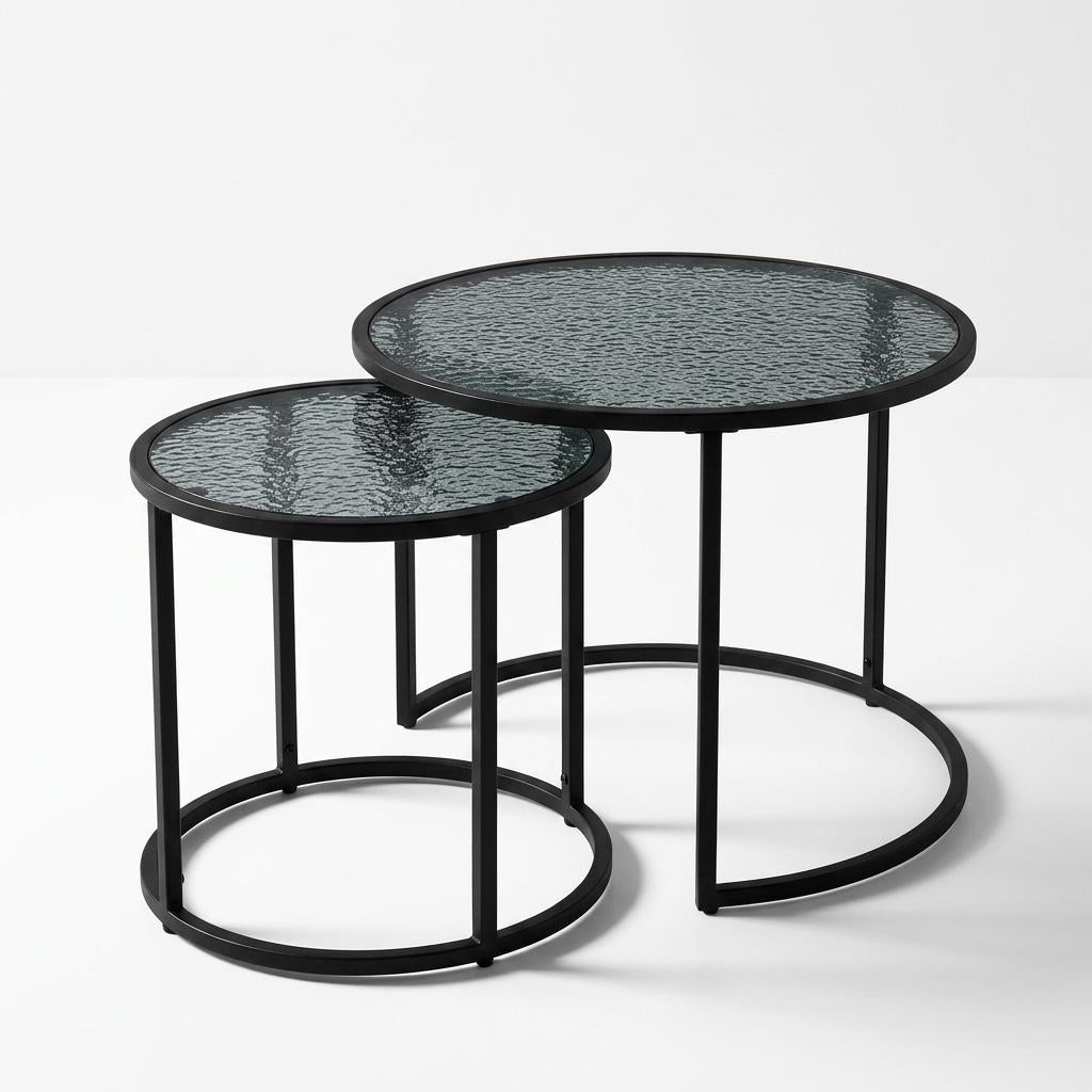 Modern Black Glass, Space-Saving Coffee Table Set - CLTN NST