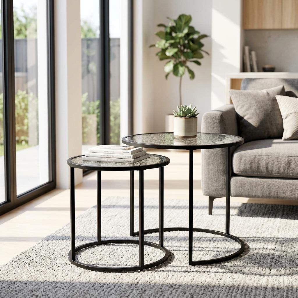 Modern Black Glass, Space-Saving Coffee Table Set - CLTN NST