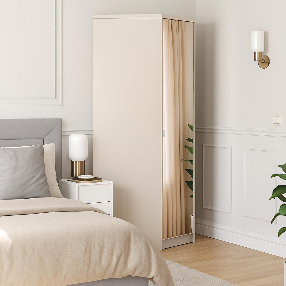 Modern Beige Corner Storage, Particleboard & MDF - Corner Wardrobe with Mirror
