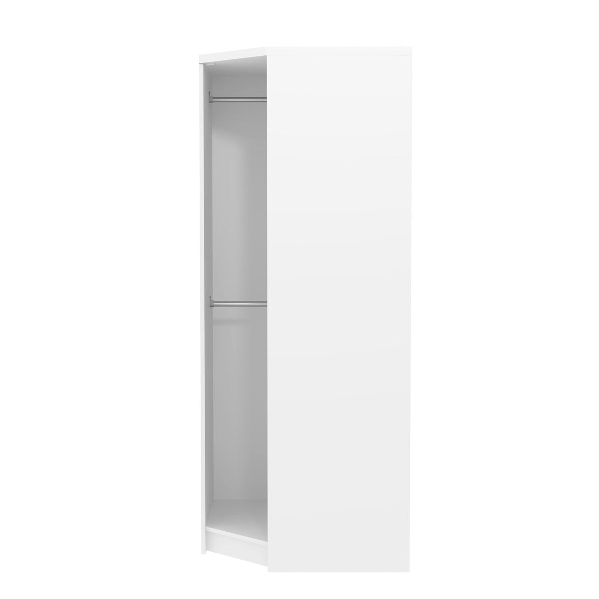 Modern White Corner Wardrobe, Particleboard Mirror - Space-Saving Storage