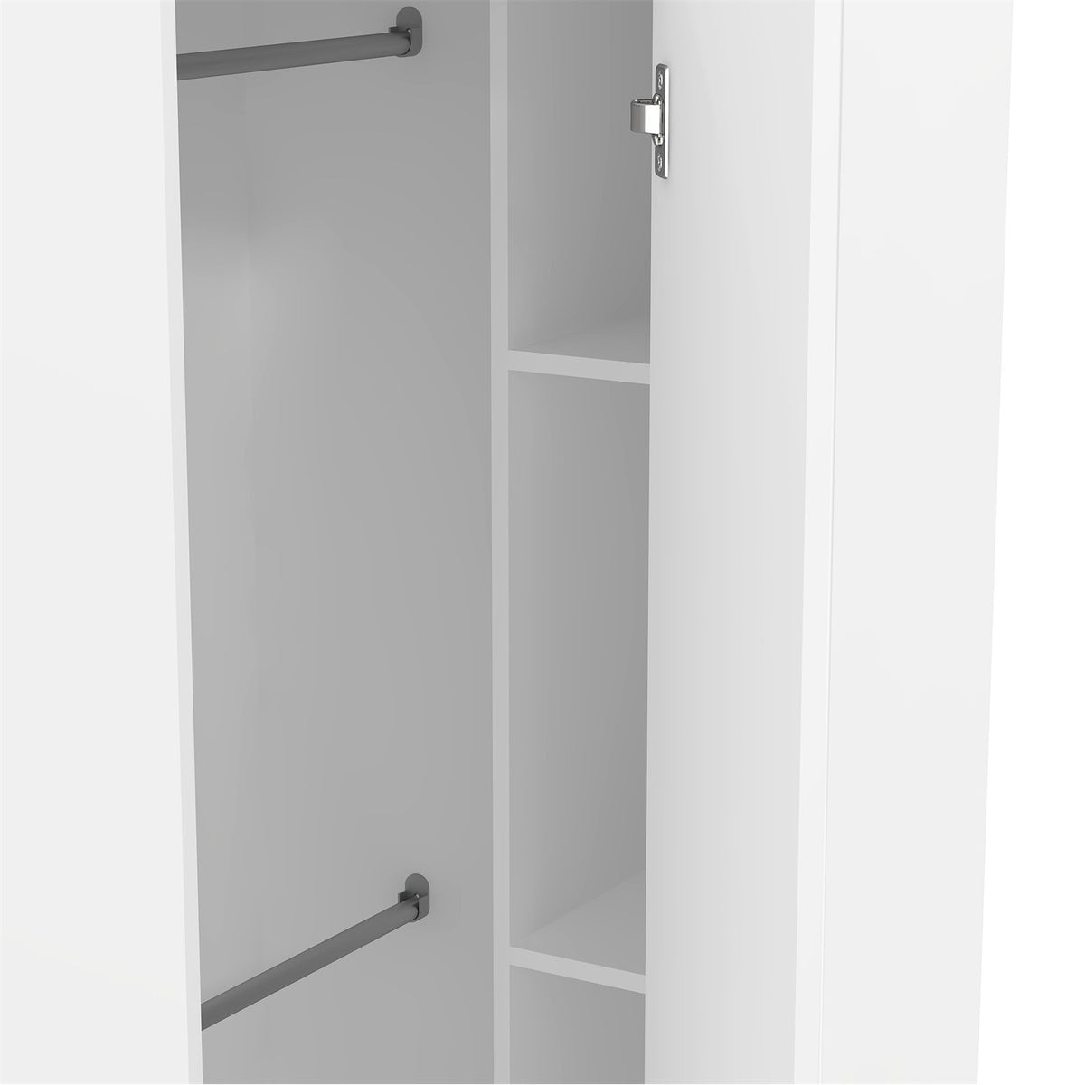 Modern White Corner Wardrobe, Particleboard Mirror - Space-Saving Storage