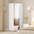 Modern White Corner, Particleboard Mirror - Corner Wardrobe