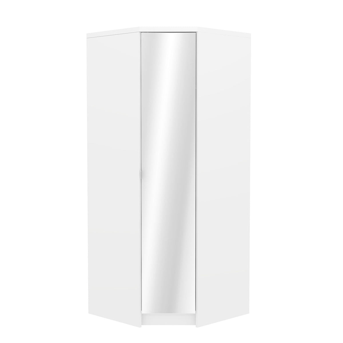 Modern White Corner Wardrobe, Particleboard Mirror - Space-Saving Storage