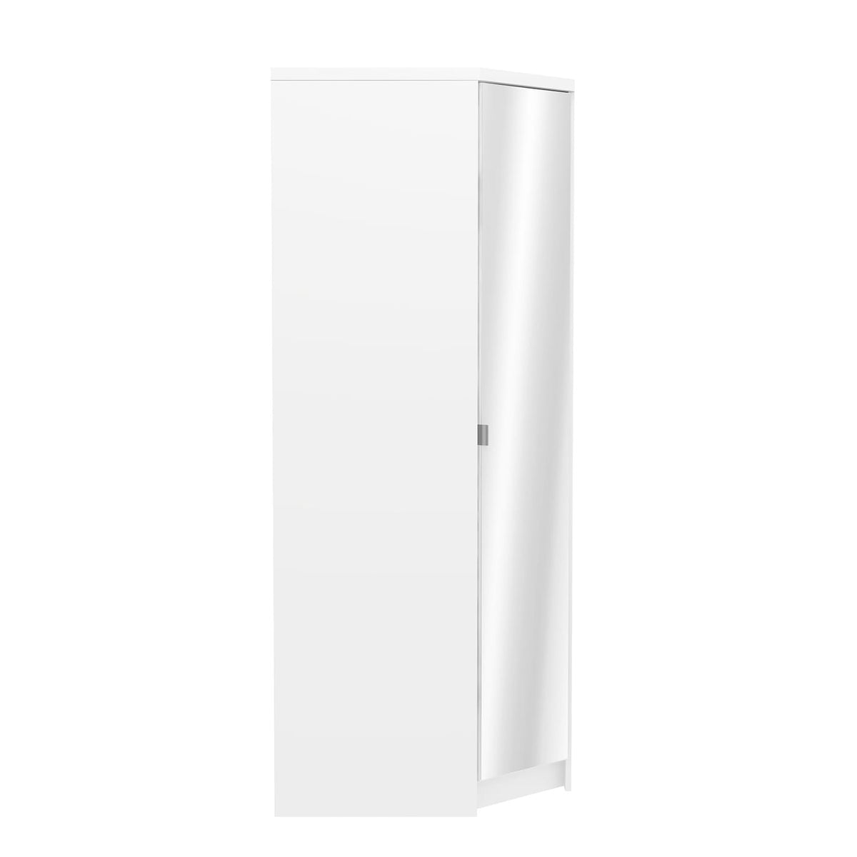 Modern White Corner Wardrobe, Particleboard Mirror - Space-Saving Storage
