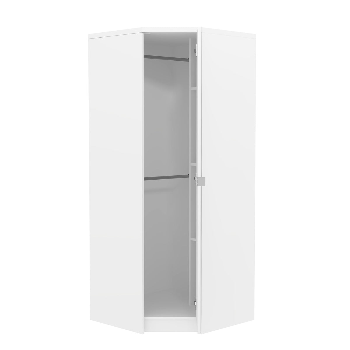 Modern White Corner, Particleboard Mirror - Corner Wardrobe