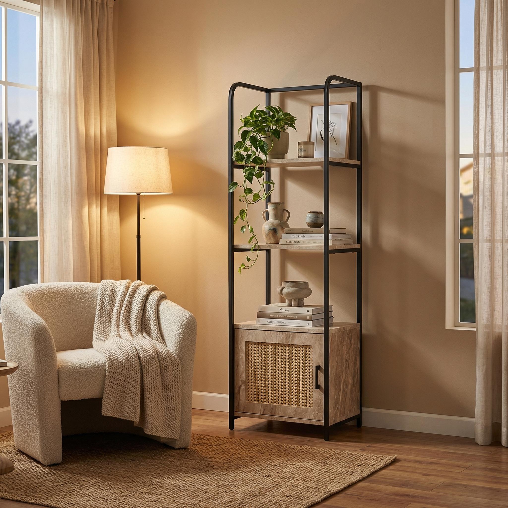 Unfavorable Modern Grooved Shelf, MDF & Metal - CRUNDRAEN