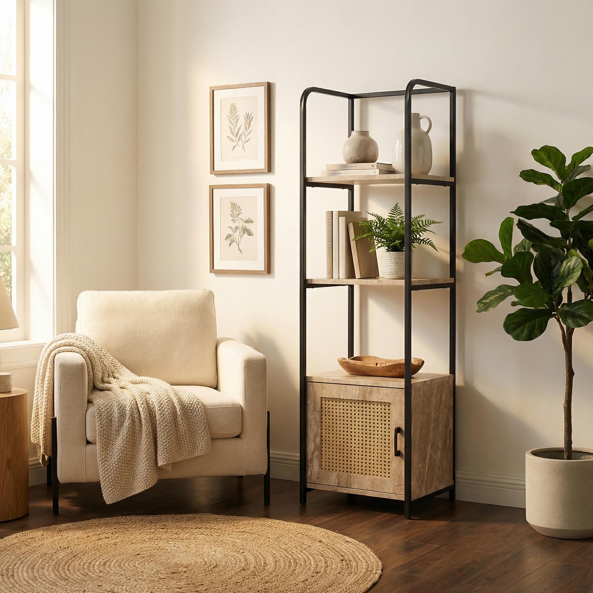 Unfavorable Modern Grooved Shelf, MDF & Metal - CRUNDRAEN