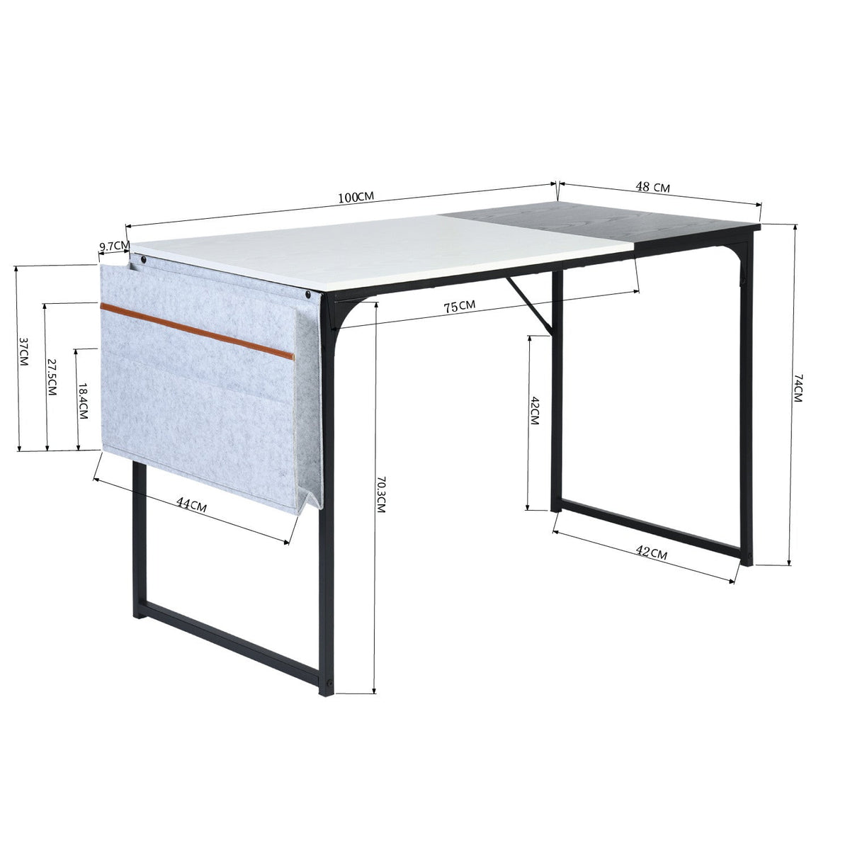 Dembe Kd 100Cm Fabric Black White Office Desk