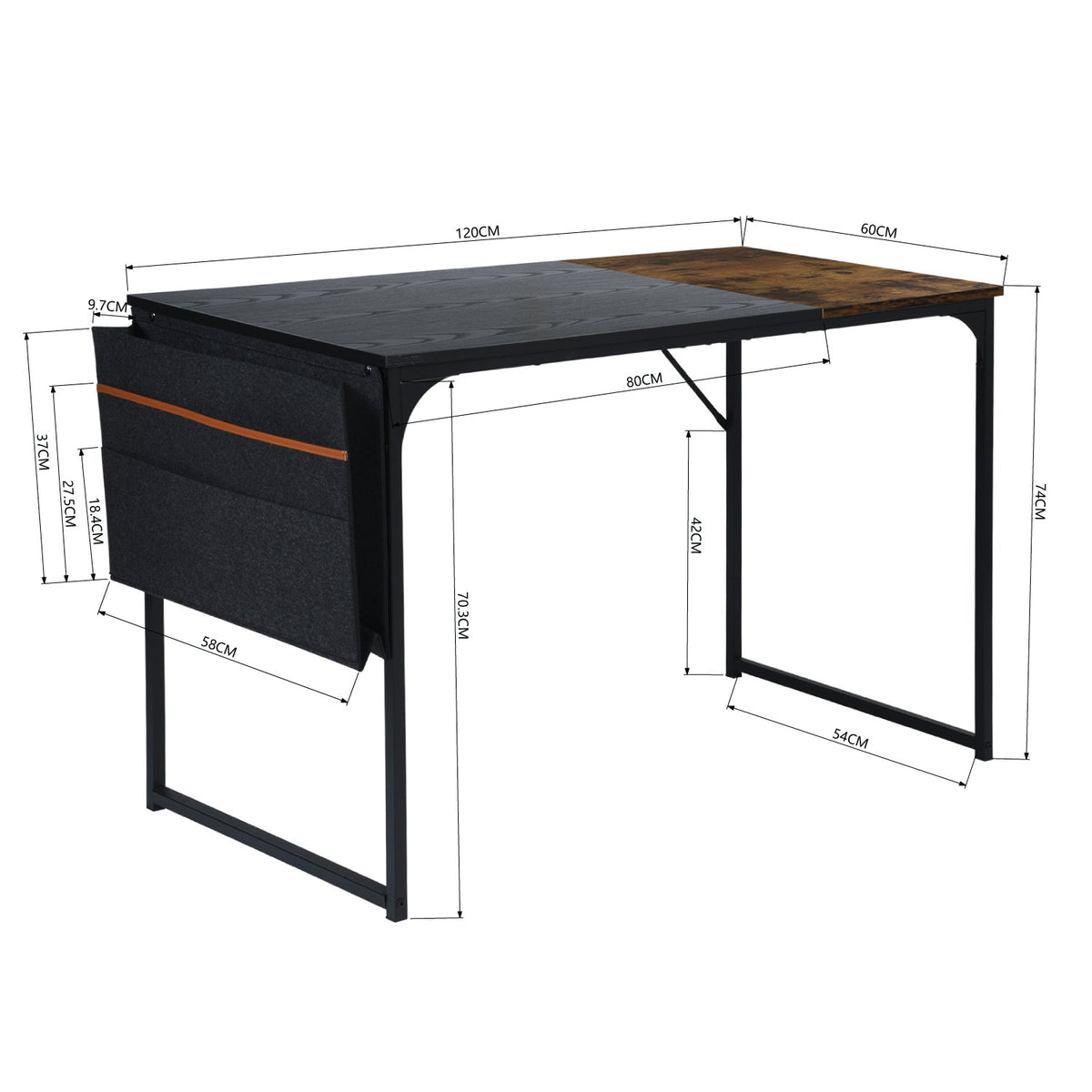 Dembe Kd 120Cm Fabric Black Brown Office Desk