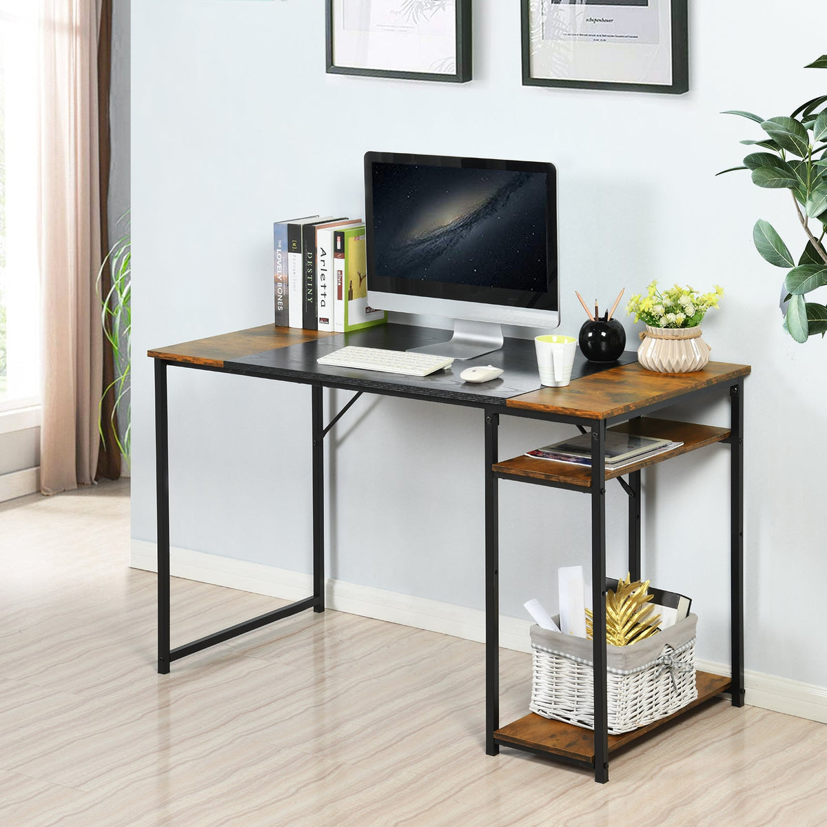 Dembe Shelves 120Cm Black Brown Office Desk
